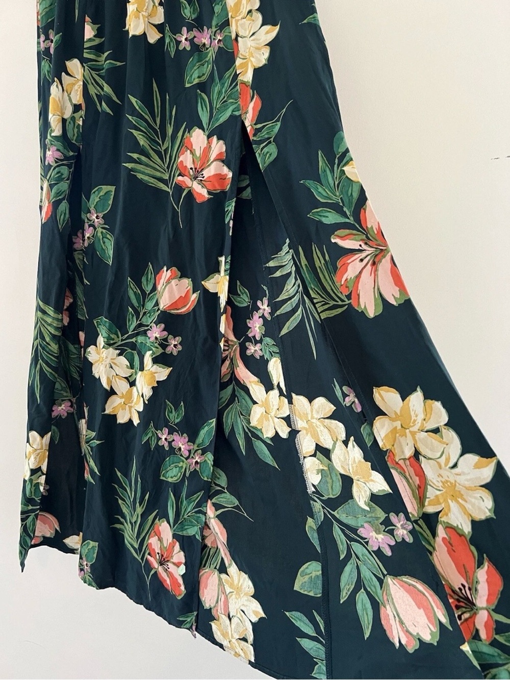 Patrons of Peace Dark Green Floral Circle Skirt with Coral & Yellow Blooms